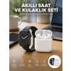 Mey İthalat® Akıllı Saat Gümüş Kasa Bluetooth Kulaklık Hediyeli Çok Fonksiyonlu İkili Set