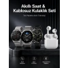 Mey İthalat® Akıllı Saat ve Kulaklık Seti Dokunmatik Ekran 5.0 Bluetooth Bağlantılı Sesli Görüşme