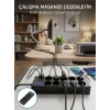 Mey İthalat® Akım Korumalı 10lu Çoklu Priz USB-A ve Type-C Şarj Çıkışlı