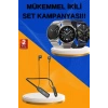 Mey İthalat® Alarm ve Titreşim Özellikli Akıllı Saat ve Mikrofonlu Kablolu Bluetooth Kulaklık 60 Saat