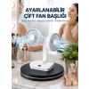 Mey İthalat® Ayarlanabilir Hızlı Çift Başlıklı Masaüstü Fan – Gece Lambalı Serinletici