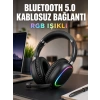 Mey İthalat® Bluetooth 5.0 Kablosuz Kulak Üstü Kulaklık Mikrofonlu RGB Aydınlatmalı