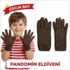 Mey İthalat® Çocuk Boy Pandomim Eldiveni Beyaz Puantiyeli Kahve Renk Gösteri Eldiveni 23 Nisan 19 Mayıs