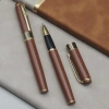 Mey İthalat®  Gold İşlemeli Kahverengi Metal Roller Kalem