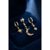 Mey İthalat® Gold Renk 3 lü Ay ve Yıldız Model Küpe