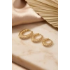 Mey İthalat® Gold Renk Oval Halka Model Zirkon Taşlı 3 lü Küpe Set