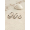 Mey İthalat® Gümüş Renk Oval Halka Model Zirkon Taşlı 3 lü Küpe Set