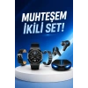 Mey İthalat® Kablosuz Bluetooth Bağlantılı Kulaklık ve Dokunmatik Ekran Akıllı Saat Arama Cevaplama
