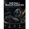 Mey İthalat® Kablosuz Bluetooth Kulaklık ve Kordon Hediyeli Akıllı Saat Nabız Ölçer Uzun Pil Ömrü