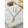 Mey İthalat® Kare Zirkon Taşlı Su Yolu Kolye ve Küpe Set