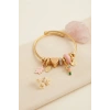 Mey İthalat® Kuş Figürlü Pembe Charmlı Gold Renk Bileklik