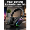 Mey İthalat® Mikrofonlu Bluetooth Kulak Üstü Kulaklık RGB Aydınlatmalı Type-C Şarjlı