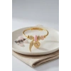 Mey İthalat® Pembe Göz Model Gold Renk Charmlı Bileklik