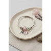 Mey İthalat® Pembe Papatya Charmlı Gümüş Renk Bileklik