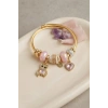 Mey İthalat® Pembe Renk Teddy Bear Model Gold Charmlı Bileklik