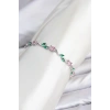 Mey İthalat® Pirinç Gümüş Renk Pembe Zirkon Taşlı Çiçek Model Kadın Bileklik