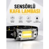 Mey İthalat® Sensör Kontrollü Şarjlı Beyaz LED Kafa Lambası ve El Feneri