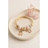 Mey İthalat® Tedy Bear Model Gold Renk Pembe Charmlı Bileklik