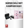 Mey İthalat® Wireless Şarjlı Pembe Akıllı Saat ve Kablosuz Bluetooth Kulaklık Dokunmatik Kontrol