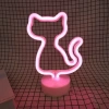 Neon Kedi Masa Gece Lambası Pembe Işık