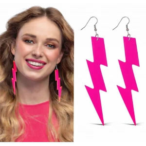 80’ler 90'lar Retro Neon Pembe Şimşek Küpe 10 Cm