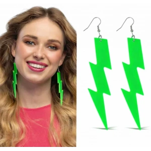 80’ler 90'lar Retro Neon Yeşil Şimşek Küpe 10 Cm