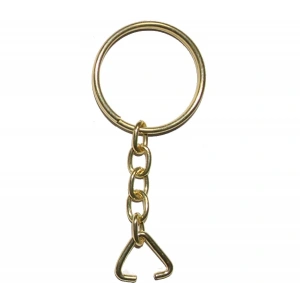 Anahtarlık Halkası, Halka + Zincir + Üçgen, 24mm, Altın, Sarı, 1 Adet