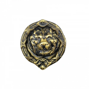 Antika Tarz Dekoratif Pirinç Aslan Kapı Tokmağı, Taktak - 185 Mm, Antik