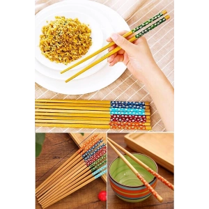 Bambu Chopstick Çubuk Yemek Çubuğu Yıkanabilir Tekrar Kullanılabilir (10 Çift- 20 Adet )