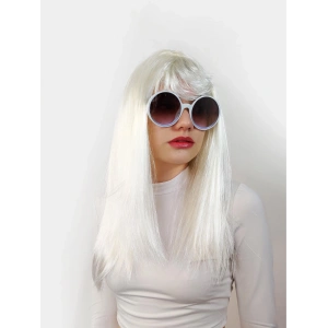 Beyaz Renk Uzun Düz Parti Peruğu