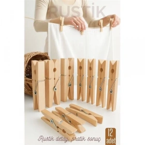 BFS 12’li Ahşap Mandal Seti – Doğal Görünümlü, Çok Amaçlı, Dayanıklı Yaylı Tasarım