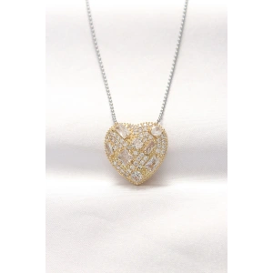 BFS 316L Çelik Çift Renk Zirkon Taşlı Kalp Kolye