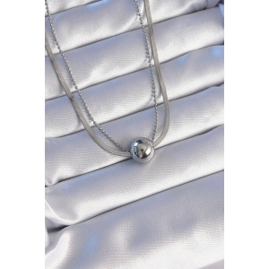 BFS 316L Çelik Çift Zincirli Gümüş Renk Topçuk İtalyan Model Kolye