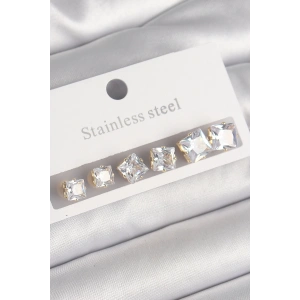 BFS 316L Çelik Gold Renk Kare Zirkon Taş Model Kadın Küpe Seti