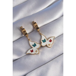 BFS 316L Çelik Gold Renk Renkli Mineli Kelebek Küpe