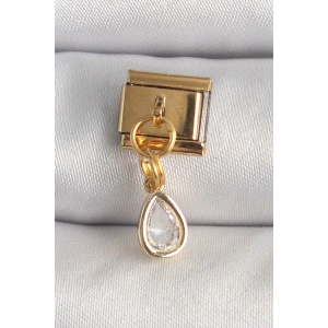 BFS 316L Çelik Gold Renk Sallantı Damla Zirkon Taşlı Nomination Charm