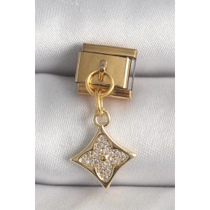 BFS 316L Çelik Gold Renk Sallantı Zirkon Taşlı Çiçek İşlemeli Nomination Charm