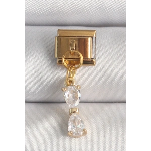 BFS 316L Çelik Gold Renk Sallantı Zirkon Taşlı Kurdele Model Nomination Charm