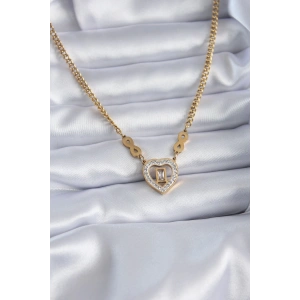 BFS 316L Çelik Gold Renk Zirkon Taşlı Kalp Model Sonsuzluk Detay Kadın Kolye