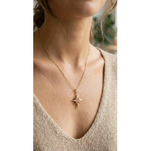 BFS 316L Çelik Gold Renk Zirkon Taşlı Kutup Yıldızı Model Kadın Kolye