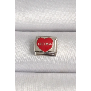 BFS 316L Çelik Gümüş Renk Best Man Yazılı Kırmızı Kalp İşlemeli Nomination Charm