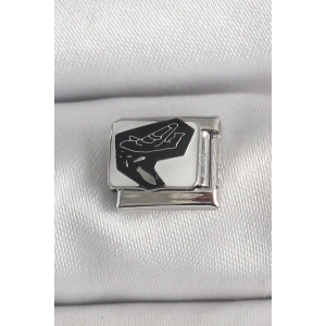 BFS 316L Çelik Gümüş Renk Beyaz Siyah Uçak İşlemeli Portre Model Nomination Charm