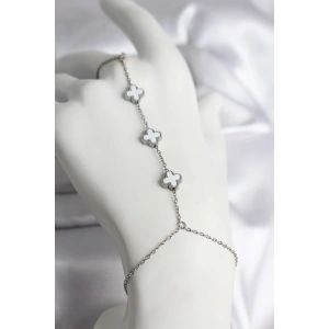 BFS 316L Çelik Gümüş Renk Beyaz Yonca Model Kadın Şahmeran