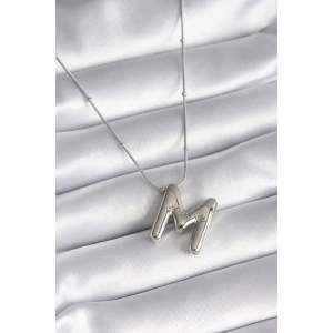 BFS 316L Çelik Gümüş Renk Bubble M Harf Model Kadın Kolye