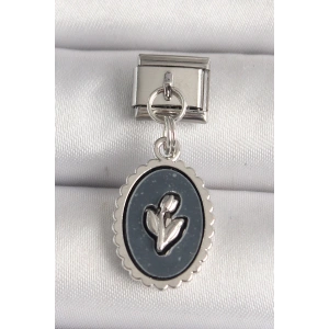 BFS 316L Çelik Gümüş Renk Çiçek İşlemeli Siyah Portre Model Nomination Charm