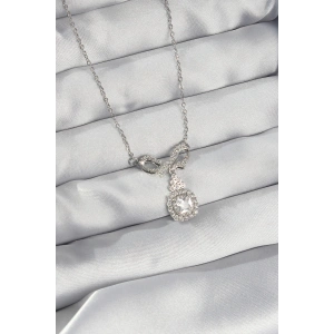 BFS 316L Çelik Gümüş Renk Fiyonk Detay Zirkon Taşlı Tektaş Kolye