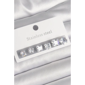 BFS 316L Çelik Gümüş Renk Kare Zirkon Taşlı Kadın Küpe Seti