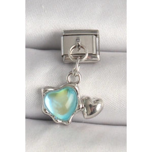 BFS 316L Çelik Gümüş Renk Mavi Mineli Kalp Model Nomination Charm