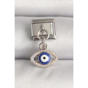 BFS 316L Çelik Gümüş Renk Nazar Boncuk Detaylı Göz Model Nomination Charm