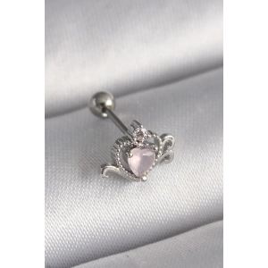 BFS 316L Çelik Gümüş Renk Pembe Mineli Kalp Zirkon Taş Detay Tragus Piercing